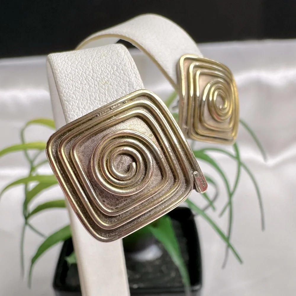 Ed Levin Sterling Silver 14K Gold Modern Spiral Stud Earrings - Picture 3 of 7